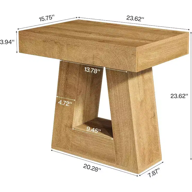 Lantine 24 Modern 2-Tier Narrow Wooden Side Table with Trapezoid Base, Farmhouse Small Nightstand for Living Room/Bedroom, Natural Wood Color