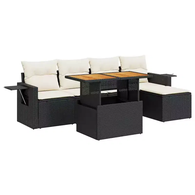 vidaXL 6 Piece Patio Sofa Set with Cushions Poly Rattan and Acacia