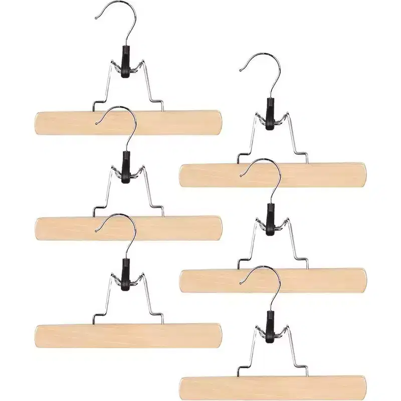 Wooden Pants Hangers - Wood Skirt Hangers - 6 Pack - for Men Shorts and Pants and Women Dress Clothes - Non Slip Slim Closet Space Saving