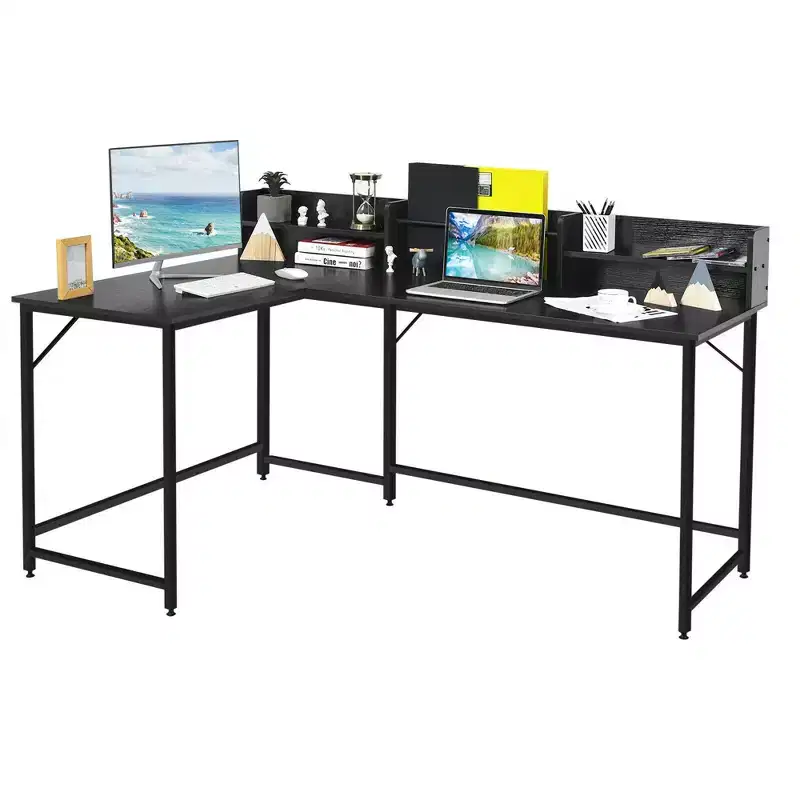 Costway 65.5'' L-shaped Computer Desk Home Office Corner Table w/Bookshelf