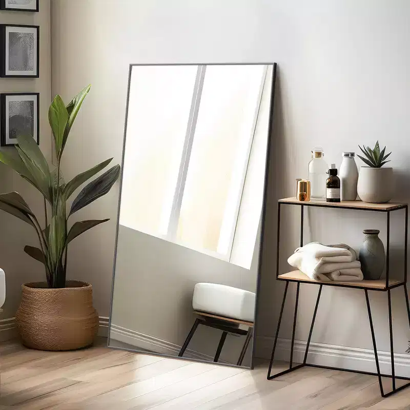 Aluminum Alloy Thin Edge Right Angle Rectangle Black Full Length Mirror 130x80x2cm (Without Bracket)