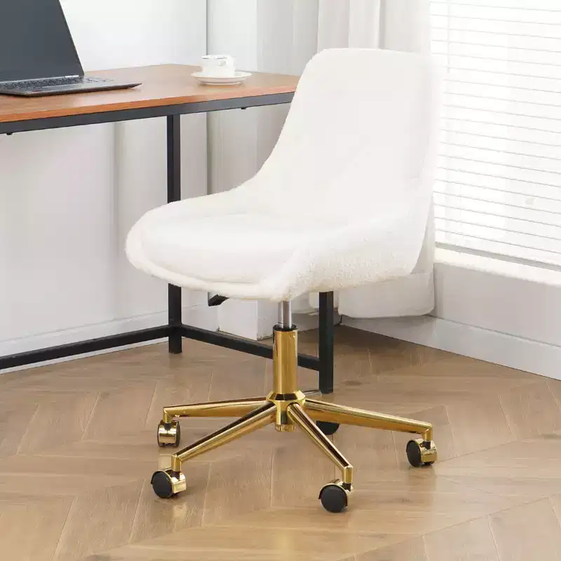 Modern Teddy Fleece Upholstered Adjustable Office Chair Living Room Furniture,Small Swivel Task Chair for Office,Study,Studio