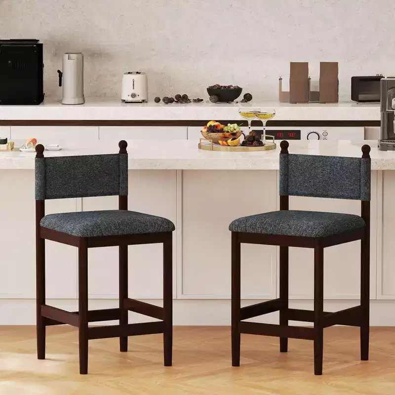 Bestier Upholstered Bar Stools with Fabric Backrest, Wooden Frame and Sturdy Legs,set of 2