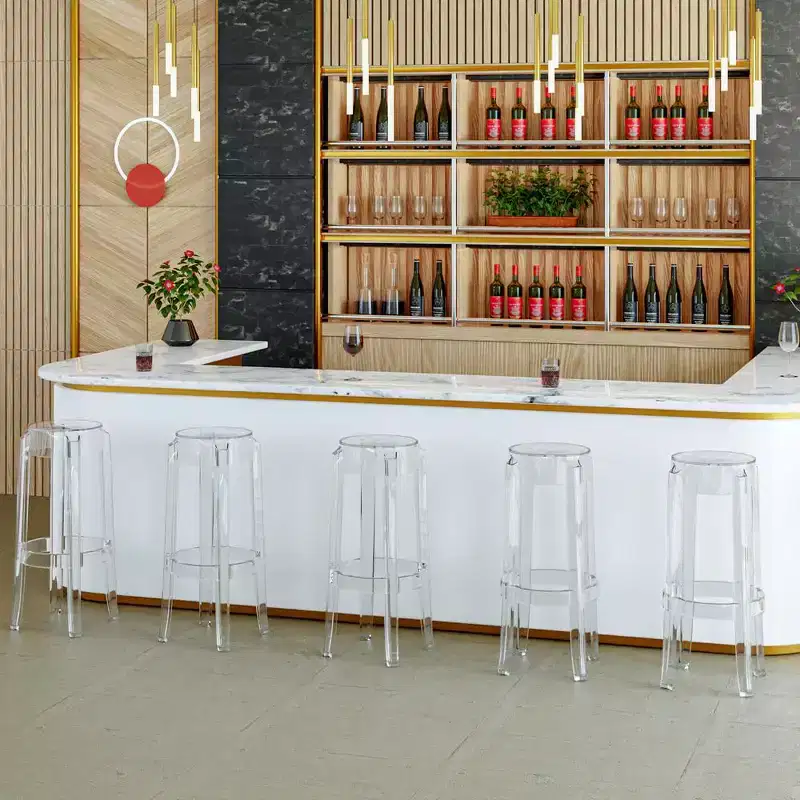 Modern Barstool with Clear Acrylic Seat and Legs, Transparent Bar Height Chair for Kitchen Island or Home Bar