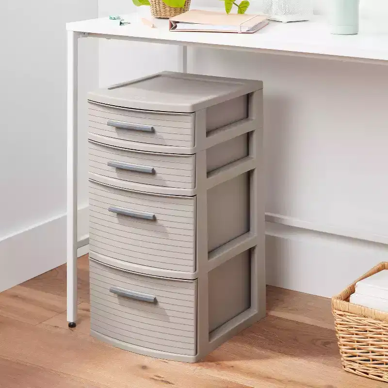 4 Drawer Weave Tower Dark Gray - m™: Plastic Storage Organizer, Portable Utility Drawers, Universal Storage