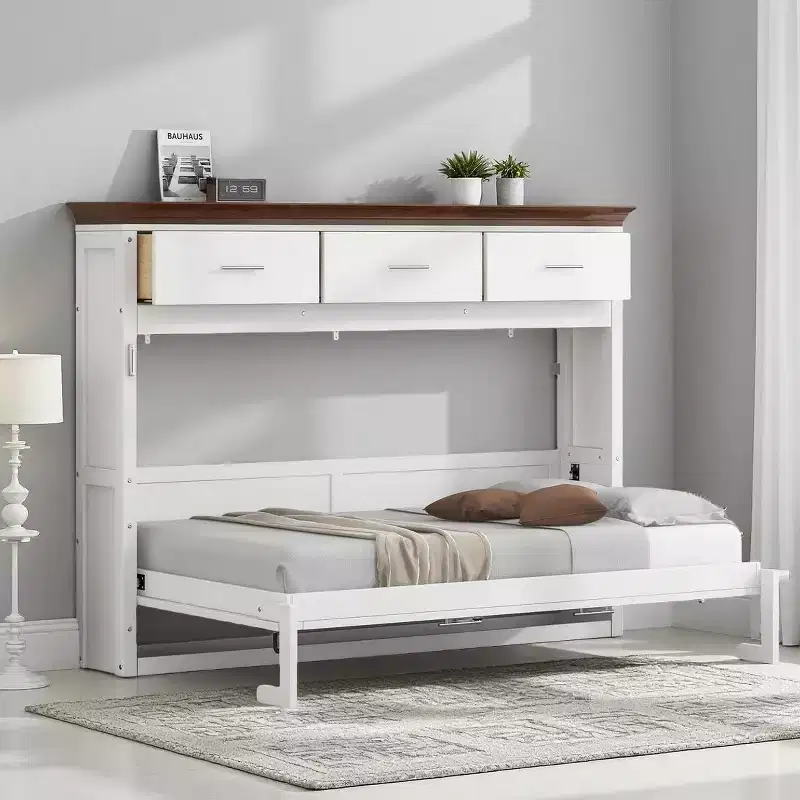 Merax Space-Saving Twin Size Murphy Bed with 3 Drawers White