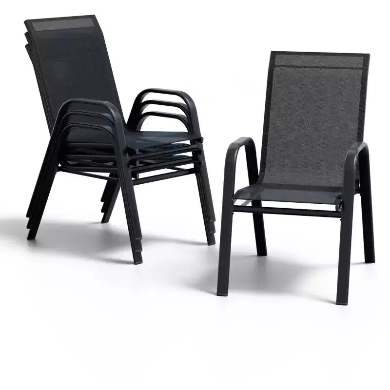 Stackable Dining Chairs Set of 4, High-Back Patio Dining Chairs Set, Outdoor Chairs with Textilene Fabric & Metal Frame for Lawn Backyard Deck Garden