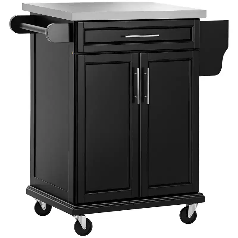 Stainless Steel Top Rolling Kitchen Island with Drawer, Towel Rack and Spice Rack