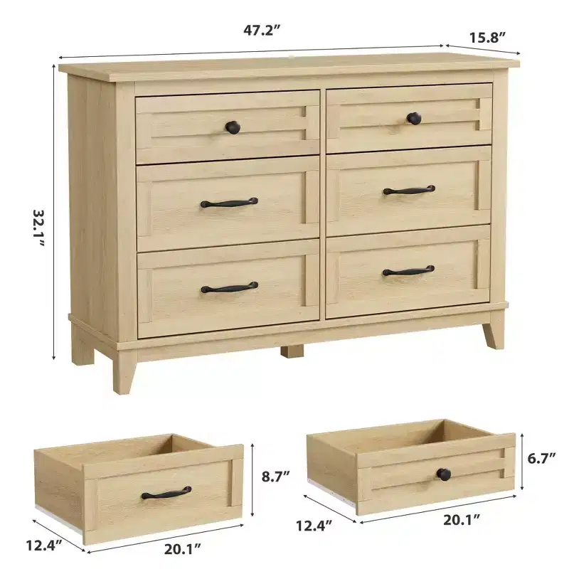 6 Dresser, 47 in Wide Drawer Dresser, Freestanding Wooden Drawer, Large Storage, for Bedroom, Living Room