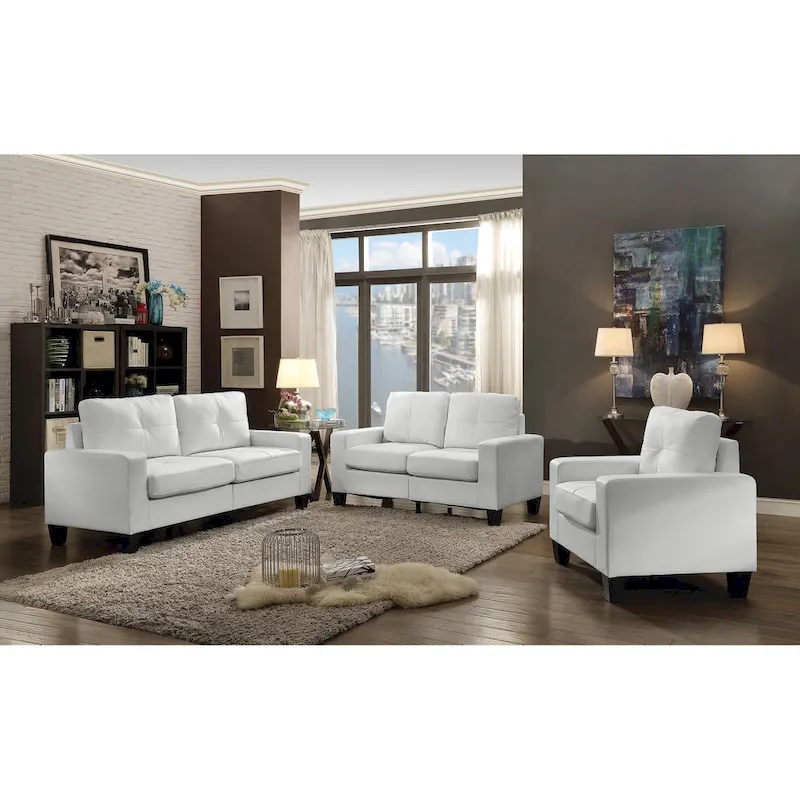 Newbury 71 in. W Flared Arm Faux Leather Straight Sofa - 32L x 71W x 36H