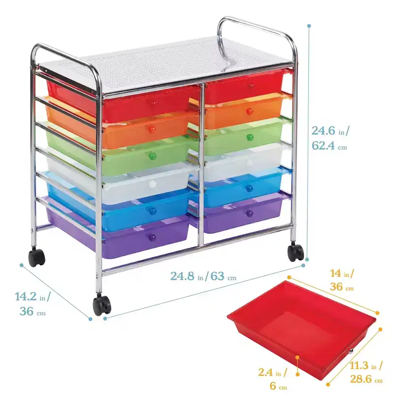 ECR4Kids 12-Drawer Value Mobile Storage Utility Cart, Craft Organizer,