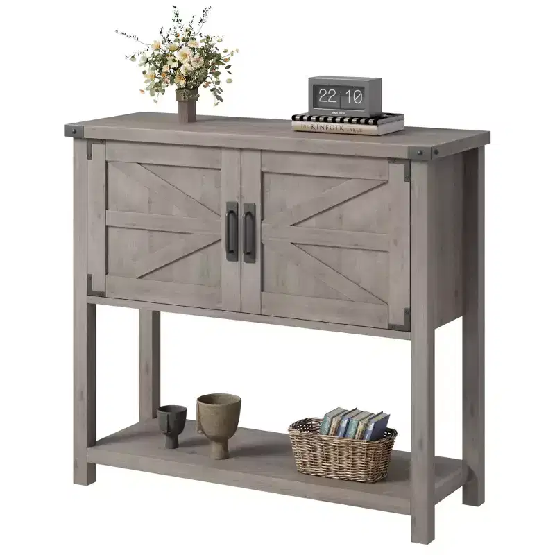 31.5 Farmhouse Console Table  2-Door Entryway Sofa Table with Open Shelf for Living Room/Kitchen/Bedroom