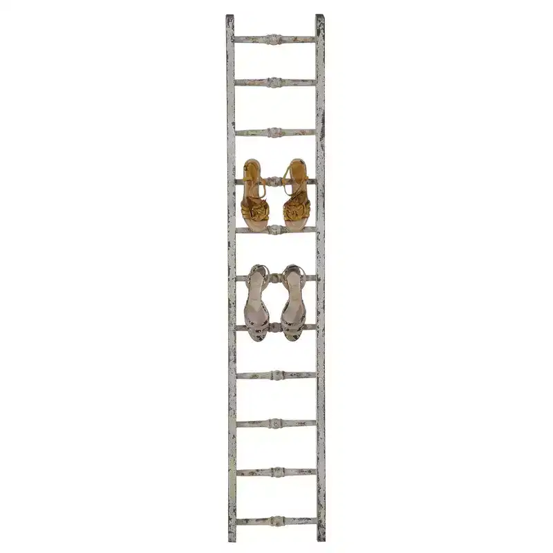 Storied Home 12.5"x69" Decorative Wood Ladder Distressed White - Pine Towel Rack, Rustic Blanket Holder
