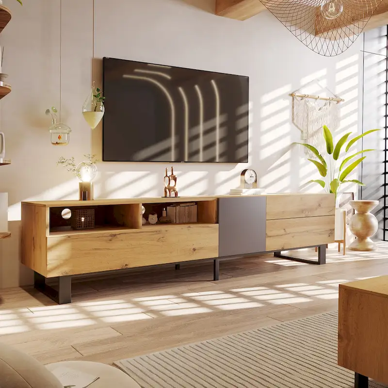TV Stand for TVs Up to 80 Inches with Storage Drawers and Drop-Down Doors