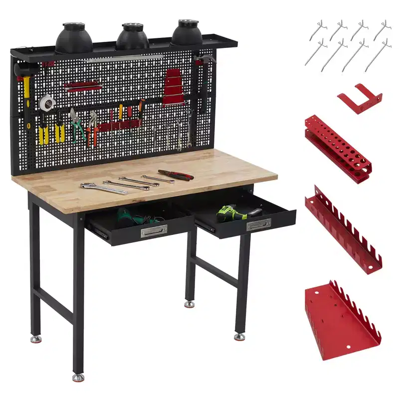 Garage Workbench with Pegboard 20,000 lbs - Steel Work Table w/ Drawers, Mechanic Workstation for Garage Warehouse Workshop