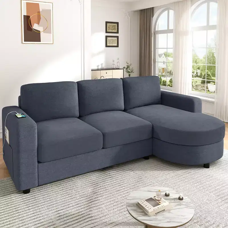 Whisen 84.6 Modern L-shaped Sectional Sofa & Couch with a Curved Chaise Lounge, Side Storage Pockets