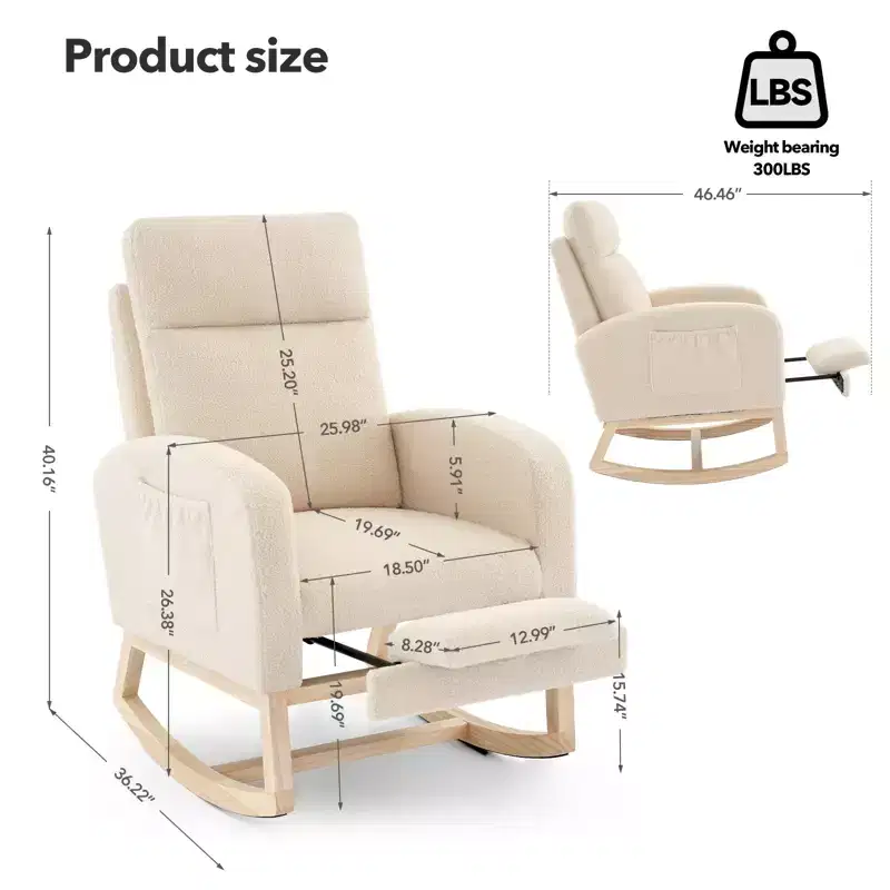 Rocking Chair Nursery,Nursing Rocking Chairs with Foot Rest,Comfortable Rocker Recliner with Side Pocket,for Living Room, Bedroom