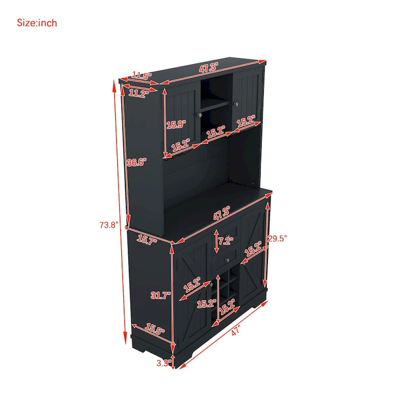 Coffee Bar Cabinet with Drawers, Freestanding Kitchen Pantry with Shelves and Cabinets, Buffet Cabinet with Glass Racks