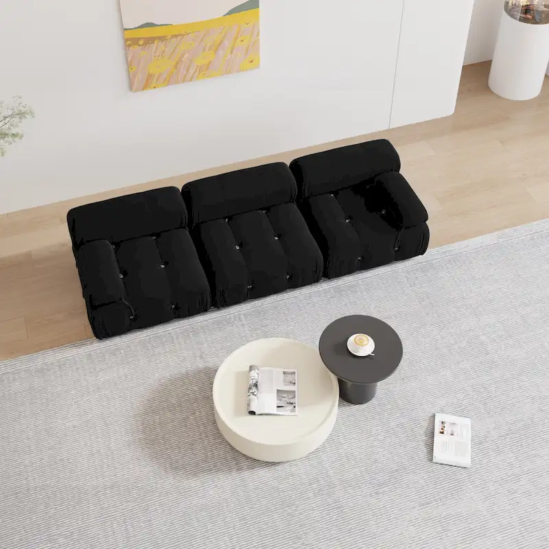 Black Velvet Upholstered Sectional Sofa