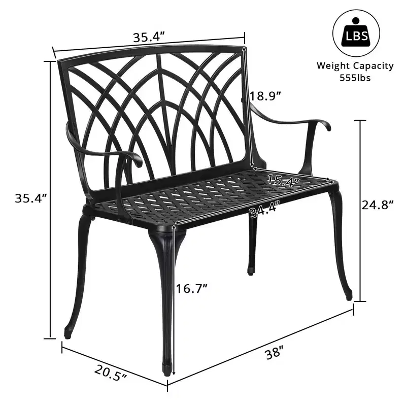 Karl Home 37.5 in. Black Aluminum Outdoor Bench
