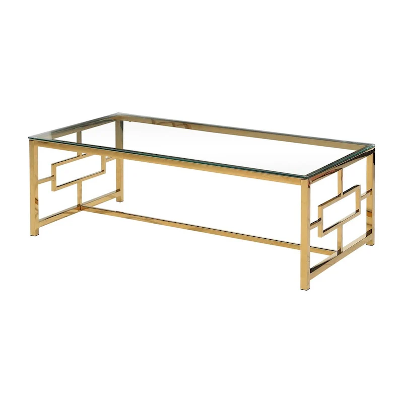 Rectangular Glass Top Coffee Table with Geometric Metal Frame