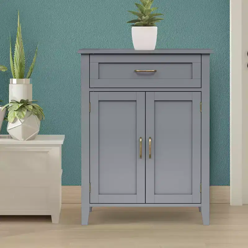 Teamson Home Mercer Wooden Bathroom Furniture, Floor Storage Cabinet with Drawer, Grey