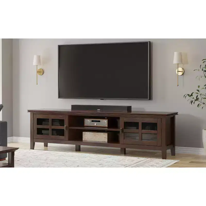 Stratford 72 inch Wide Solid Wood Transitional Low TV Stand For TVs up to 80 inches
