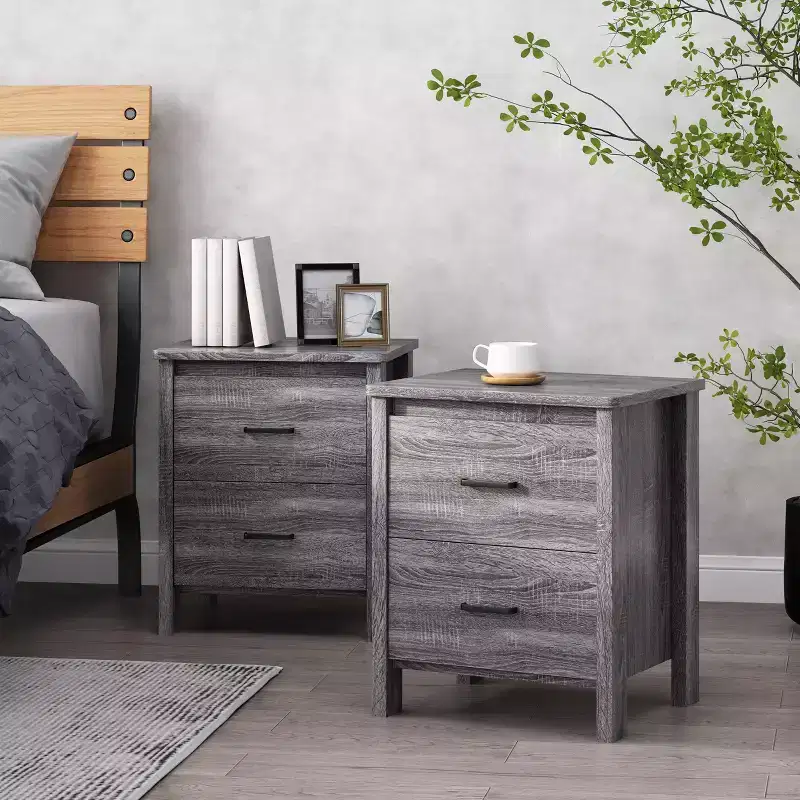 GDFStudio Titeca Contemporary 2 Drawer Wood Nightstands (Set of 2)