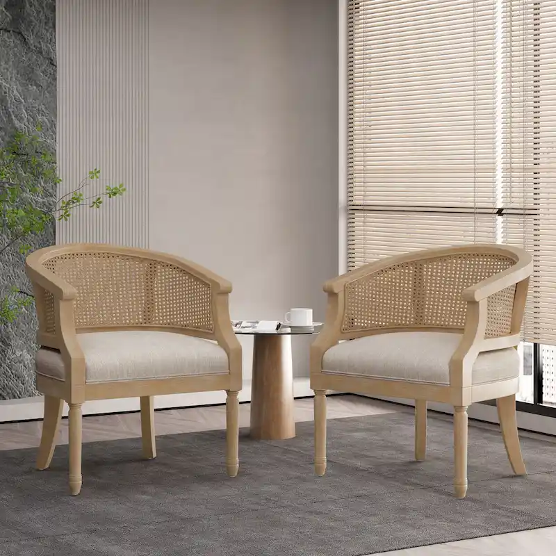 Wood and Cane Accent Chairs