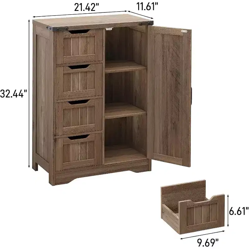 Bathroom Cabinet, Freestanding Storage Cabinet with 4 Drawers and 1 Door