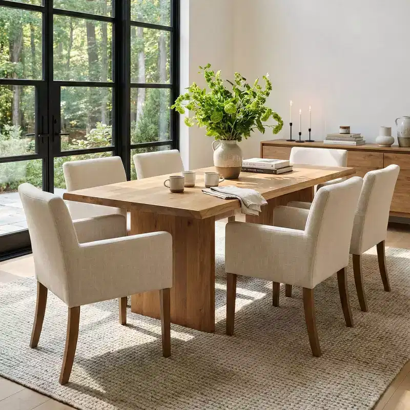 Set of 6 Upholstered Dining Chairs with Arms, Modern Linen Armchairs with Wooden Legs, Accent Chairs for Dining Room, Living Room - Panipeachy
