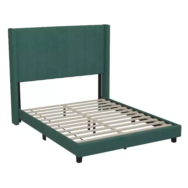 Upholstered Platform Bed with Vertical Channel Stitch Detail and Engineered Wood Frame No Box Spring Required