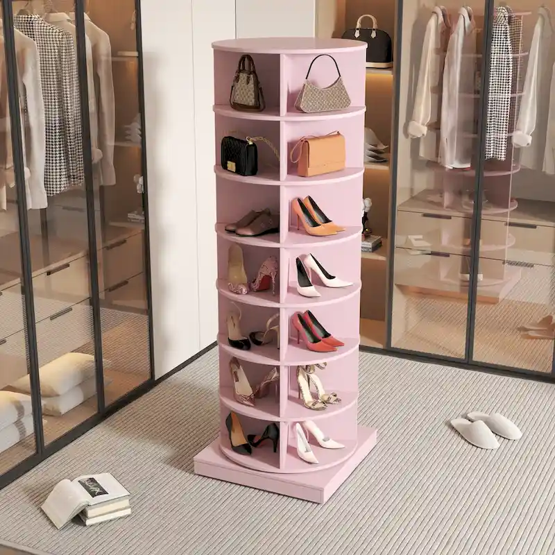 360 Rotating Shoe Cabinet with 7 Layers Can Accommodate up to 28 Paris Shoes