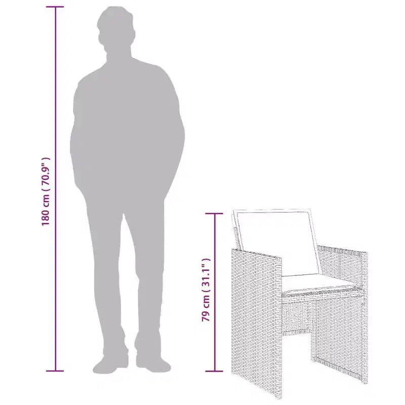 vidaXL Patio Dining Set Set of 10 Gray PE Rattan Large Collapsible