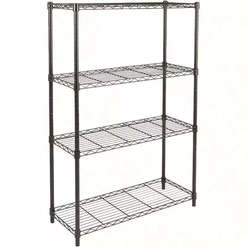 4 - Shelf Heavy Duty Steel Wire Rack Storage Shelving Organizer Kitchen Garage 36 Inch Lx 14 Inch Wx 54 Inch H Black Adjustable