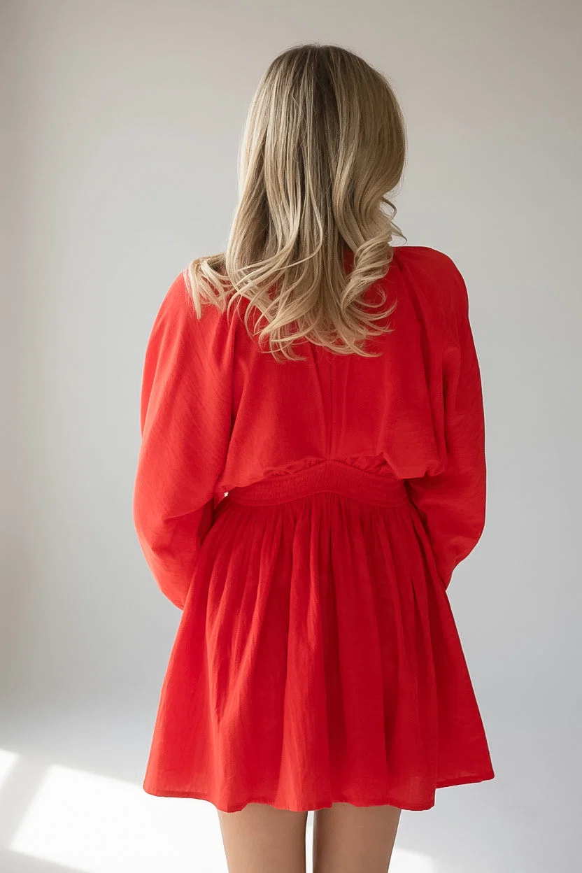 Smocked Waist Balloon Sleeve A-Line Mini Dress