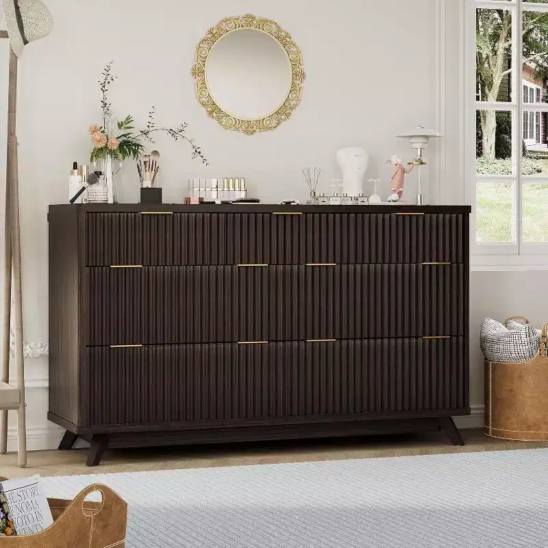 Fluted 7 Drawers Dresser for Bedroom, 54 Wide Modern Chest of Drawers, Wood Storage Cabinet Organizer for Bedroom, Living Room, Hallway