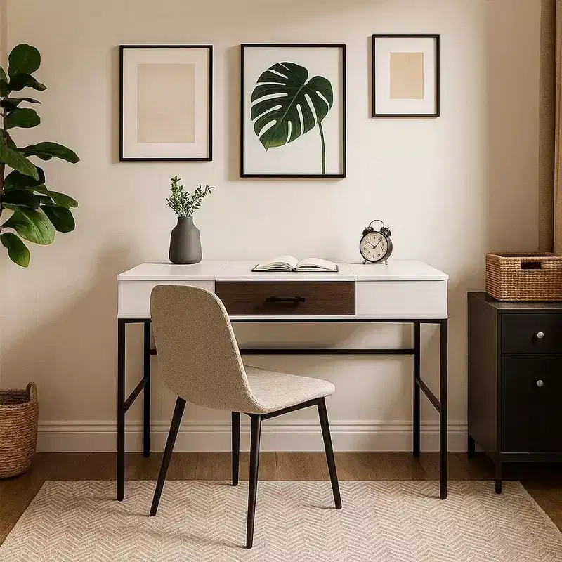 Royal Hampton Writing Desk with 2 Hinged Top Storage Compartments, White and Black