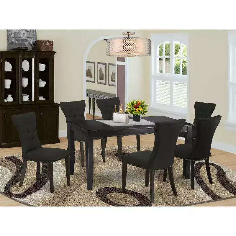 HomeStock 7-Piece Black Finish Solid Wood Top Dining Table with 6 Parson Chairs