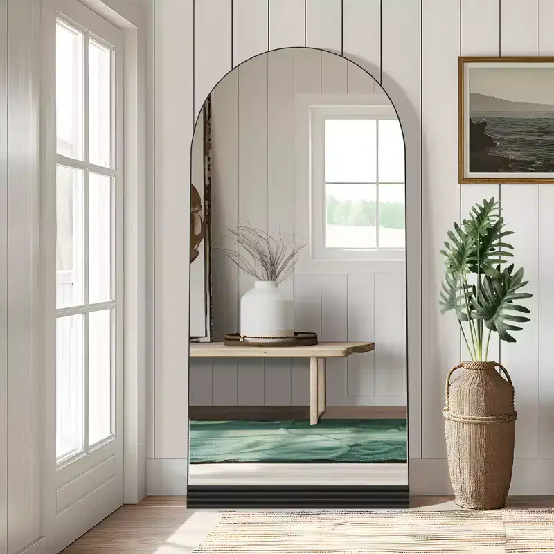 Wooden base stripe right angle arch black full-length mirror 180x80x2cm (no stand)