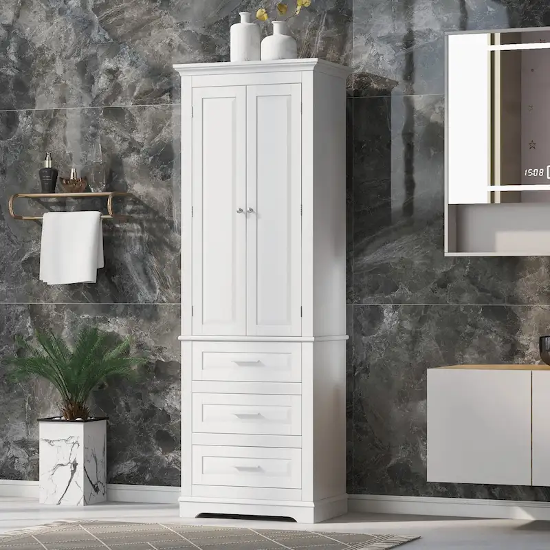 Tall Storage Cabinet with Three Drawers - N/A