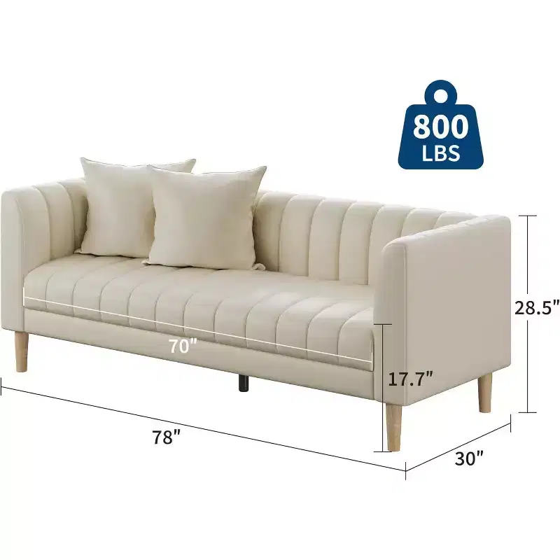 78-Inch 3-Seater Sofa with Faux Leather Upholstery and Wood Legs