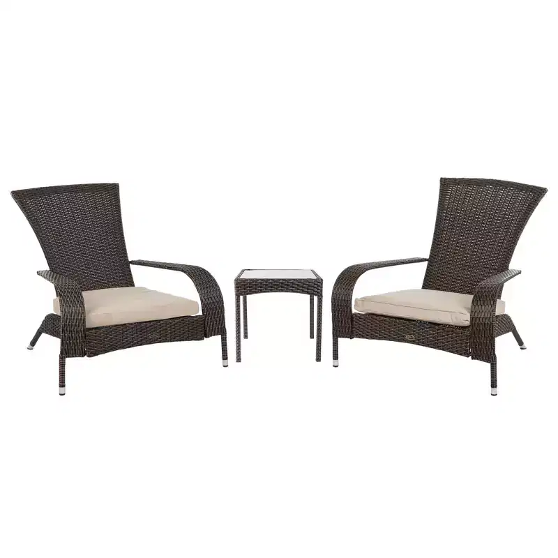 Balkene Home 62966 Coconino Wicker Conversation Set Lightweight & Durable Adirondack Style Chairs All Weather Wicker Includes Khaki Cushions - Mocha