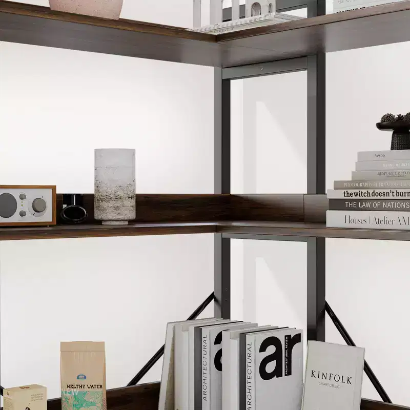 Engineered Wood L-Shape 5-Tier Corner Bookshelf