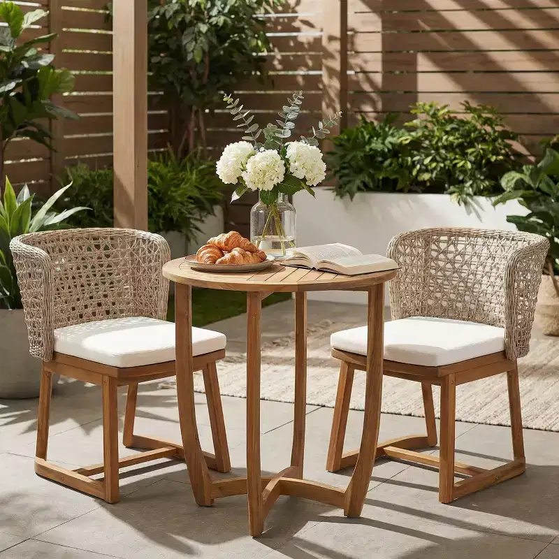 Christopher Knight Home Rohan Modern 3 Piece Acacia Patio Dining Chairs with Natural Wicker and Bistro Table