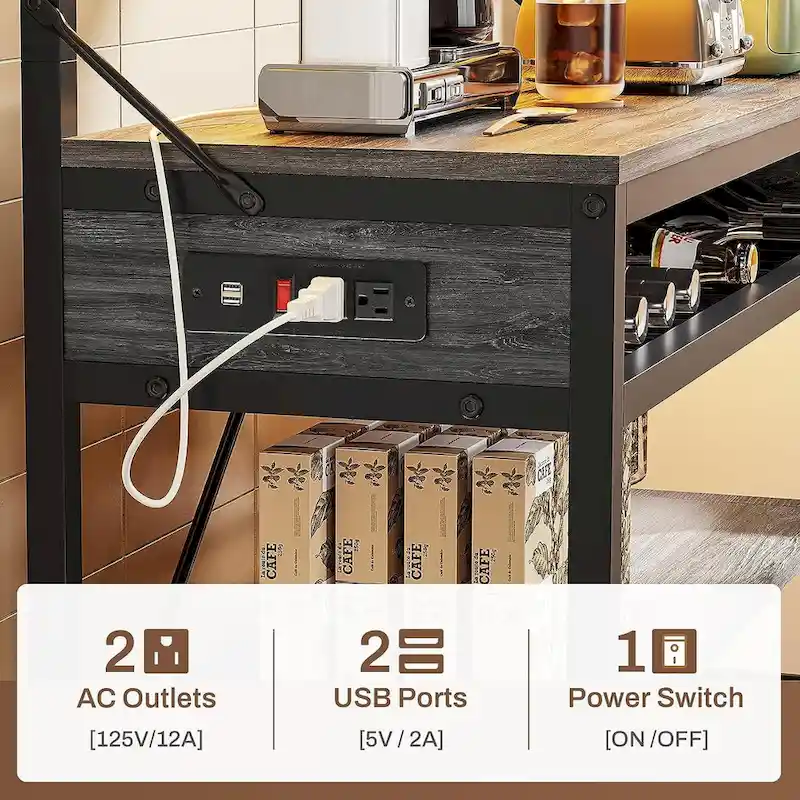 Bakers Rack with Power Outlet 6-Tier Coffee Bar Microwave Stand