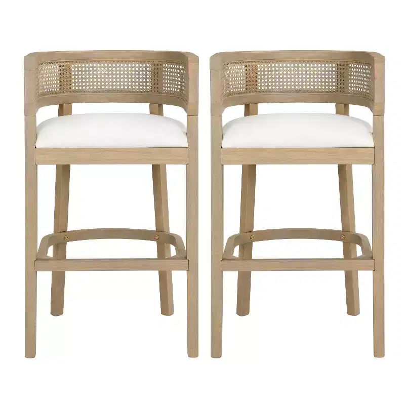 Christopher Knight Home Marie Contemporary Rubberwood Upholstered Bar Stools with Curved Rattan Back (Set of 2)