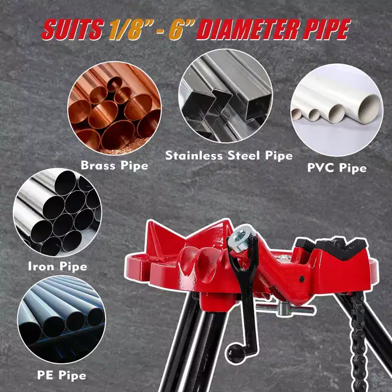 Pipe Vise, Tripod Stand 1/8''-6'' Capacity - Foldable Steel Legs for Pipe Cutting Bending Threading, for Pipefitters Plumbers