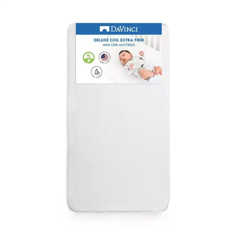 DaVinci Deluxe Coil Mini Crib Mattress, Greenguard Gold Certified: Firm, Innerspring, Waterproof Cover, Hypoallergenic