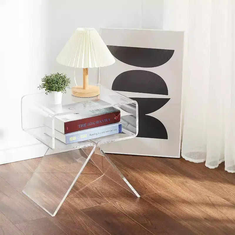 Acekool Clear Acrylic Nightstand 17.7L x 11.8W x 15.4H, Modern Minimalist Side Table with Triangular Legs, No Assembly Needed
